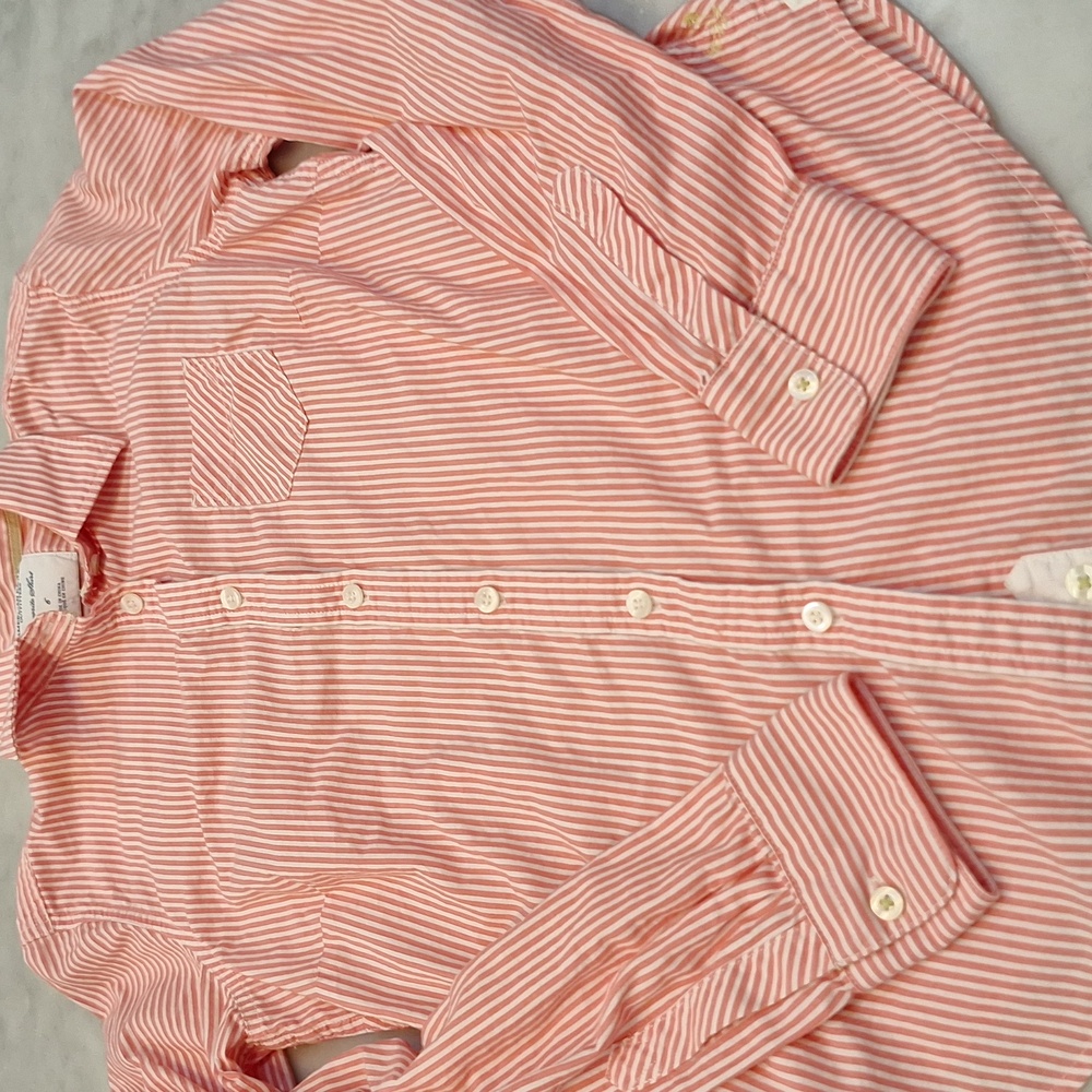 American‎ Eagle Favorite Shirt Fitted Sz 6 Striped Shirt 2 Qty Light Blue Coral - Picture 7 of 8